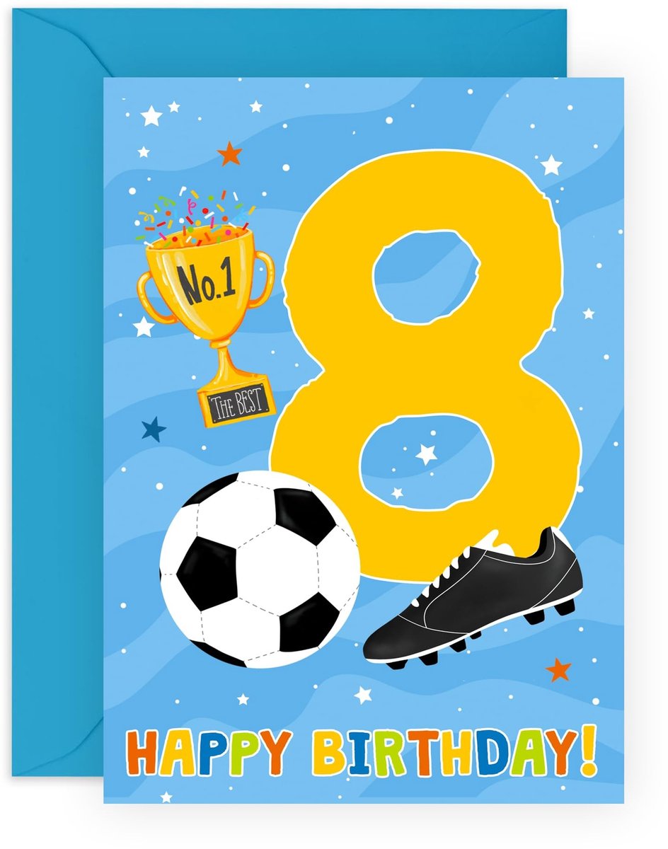 Solidchoice - Verjaardagskaart Voetbal voor 8 Jaar, Gelukkige Verjaardag