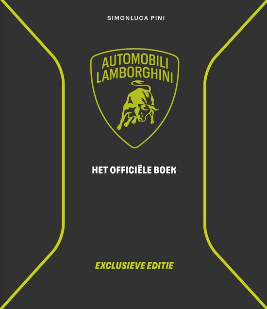 Deksel van het 'Officiële Lamborghini Boek - Exclusieve Editie' met het Lamborghini-logo.