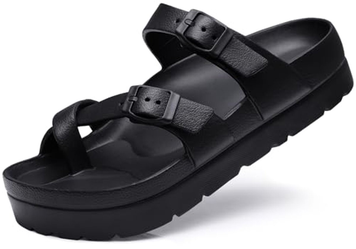 OLANLY - Ergonomic Flip-Flops - Dames Slippers - Anatomic Dames Slippers - Zwart