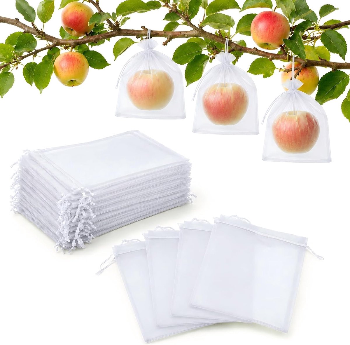 KZQ 50 Stuks Organza Fruitbeschermingszakken 15x20 Cm Met Trekkoord Net Voor Druiven Tegen Wespen Vogels En Insecten Wit