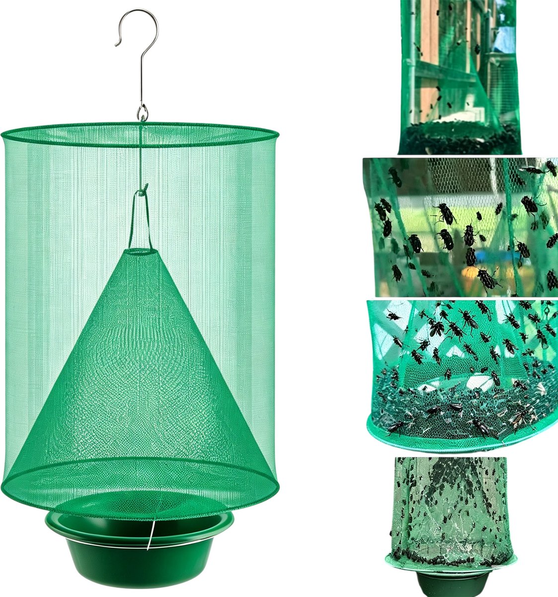 Vliegenval - Vliegenkooi - Hulpmiddel voor het vangen van vliegen - Hangende vliegenval - 45 cm x 23 cm - Groen - Herbruikbaar - Geschikt voor schuren, boomgaarden, boerderijen, paardenboerderijen en terrassen