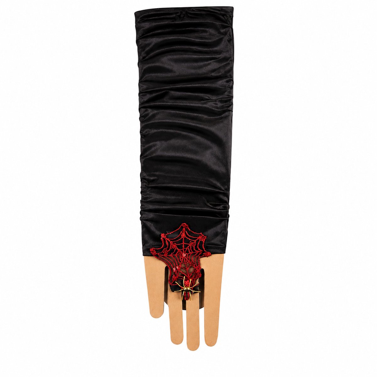 Zwarte Halloween Handschoenen – Lange Vingerloze Handschoenen met Rood Spinnenweb & Spin – Heks Vampier Gothic – Feestartikel