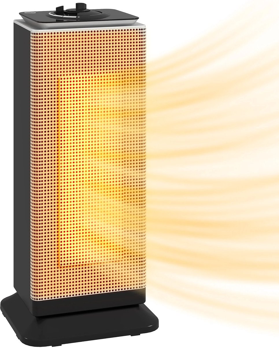 G&G elektrische kachel - Verwarming - Ventilatorkachel - Kacheltje - 1400W tot 2000W - 15m2 - 18x14x40cm - CE-certificaat - Zwart