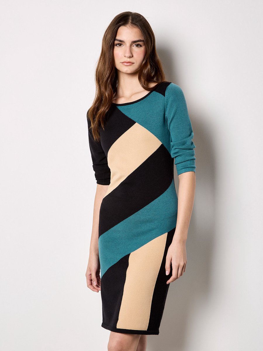 Colour Block Panel Knitted Mini Dress