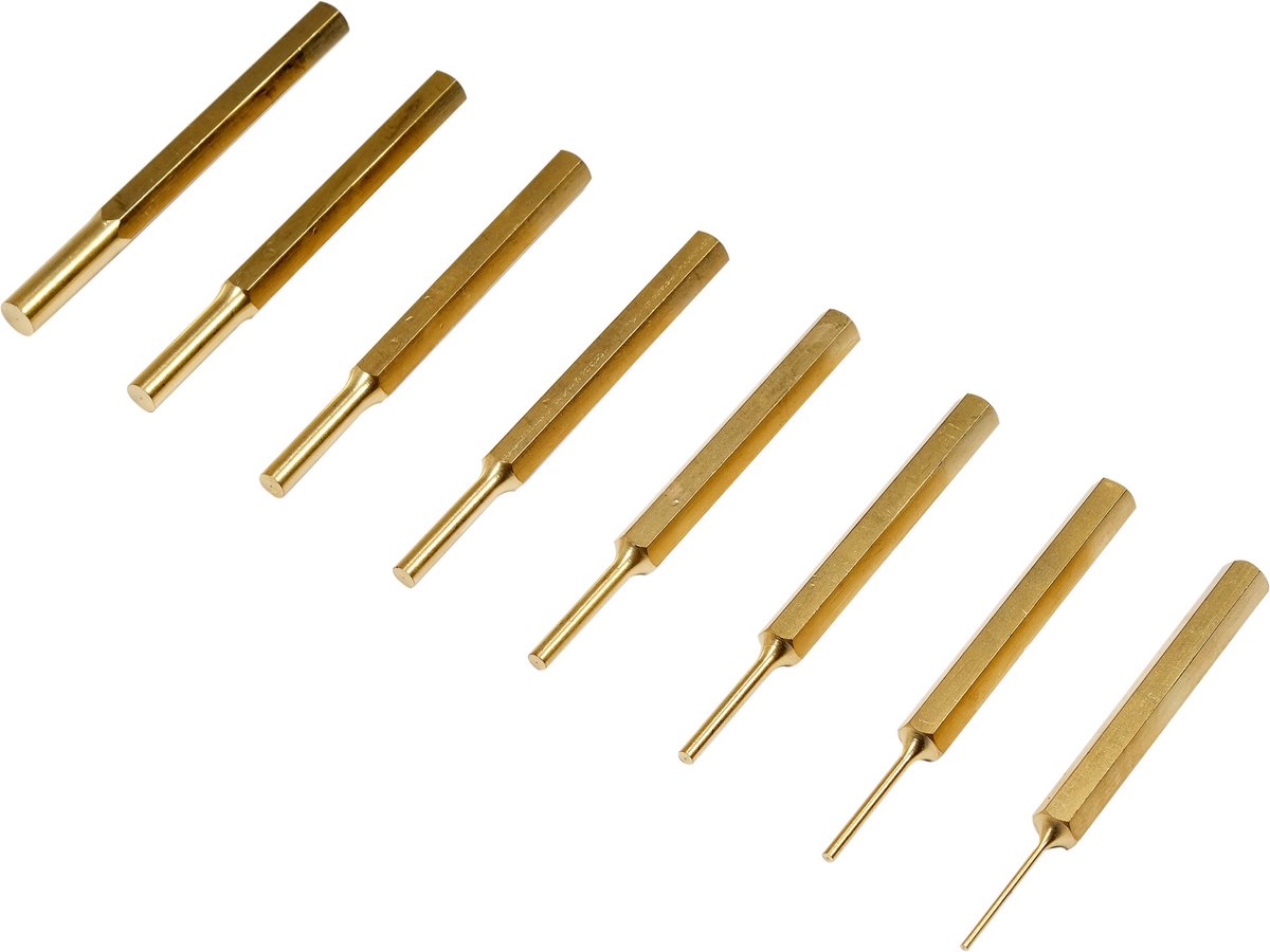 Messing Doorslagset - 8-Delig - Inclusief Klittenband Etui - Zeskant Messing Pinnen 1.5 mm tot 7.8 mm - Vonkvrij & Beschermend Drijver Set voor Mechanica & Wapenonderhoud