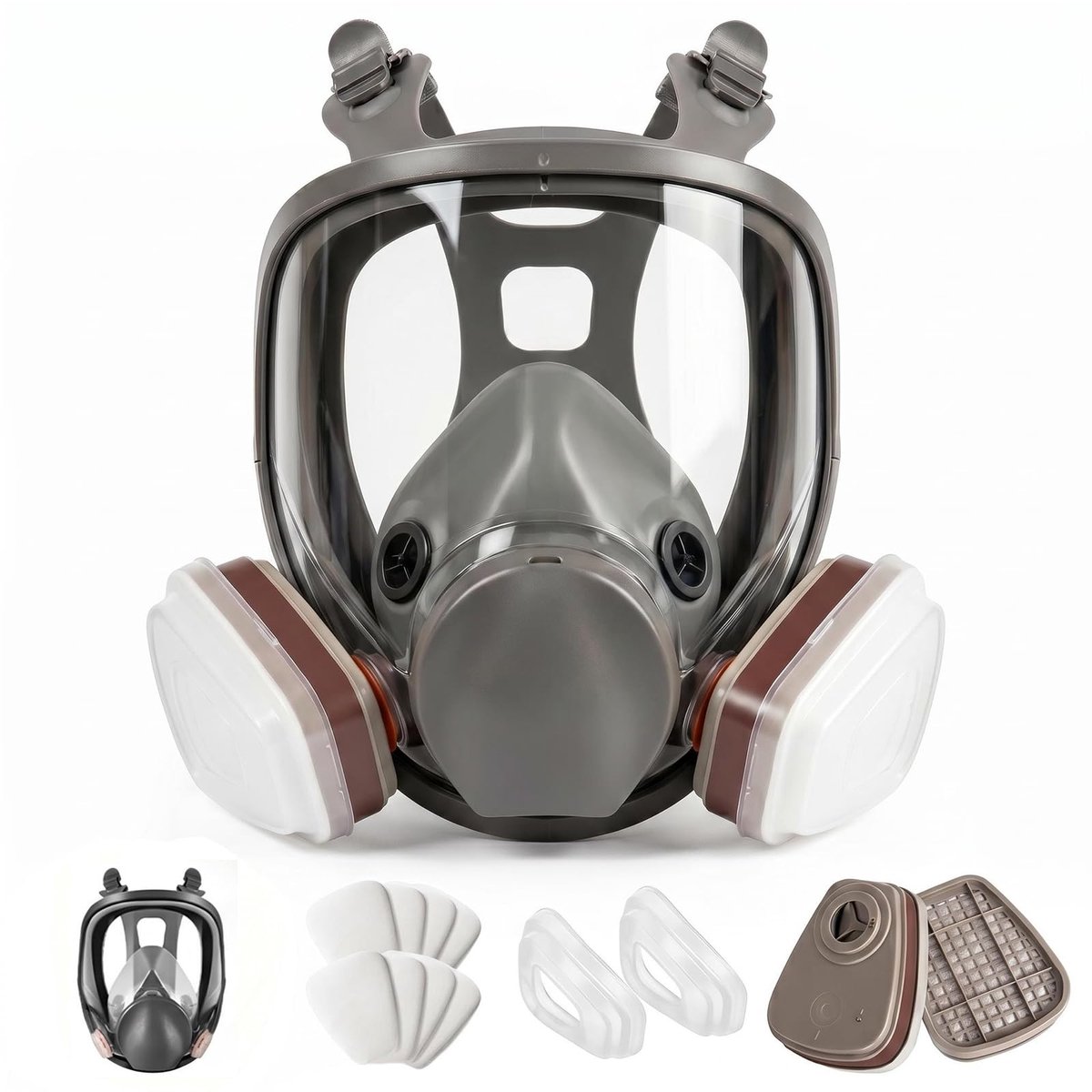 Masker voor Schilderen, Bouw, Chemische Werkzaamheden, Slijpen en Solderen - Gasmasker Volgelaatsmasker - Stofmasker met Actieve Koolfilter - Herbruikbaar Adembeschermingsmasker - Inclusief Filters