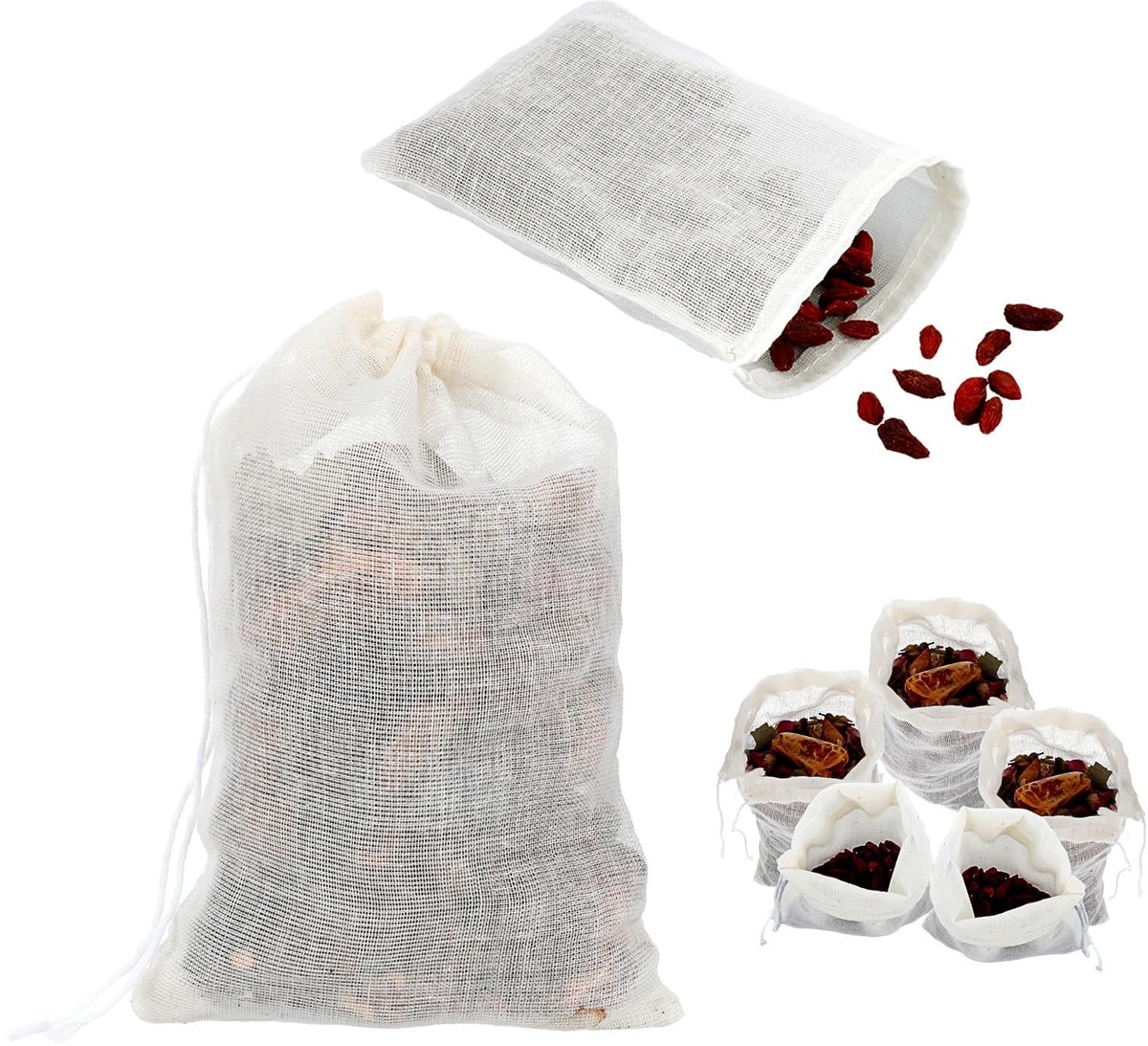 Solidchoice - 24 Stuks Herbruikbare Katoenen Kruidenzakjes met Trekkoord