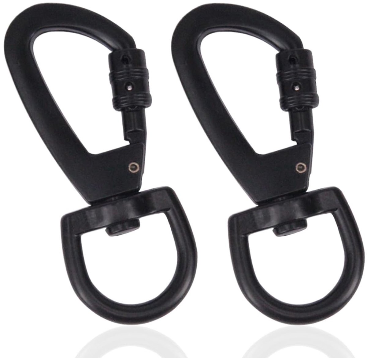 SnelShoppen - 2 Stuks Grote Carabiner Haken voor Klimmen, Sterke Zwenkhaak van Zinklegering, Sleutelhanger, Robuust en Duurzaam, Zwart voor Kamperen e