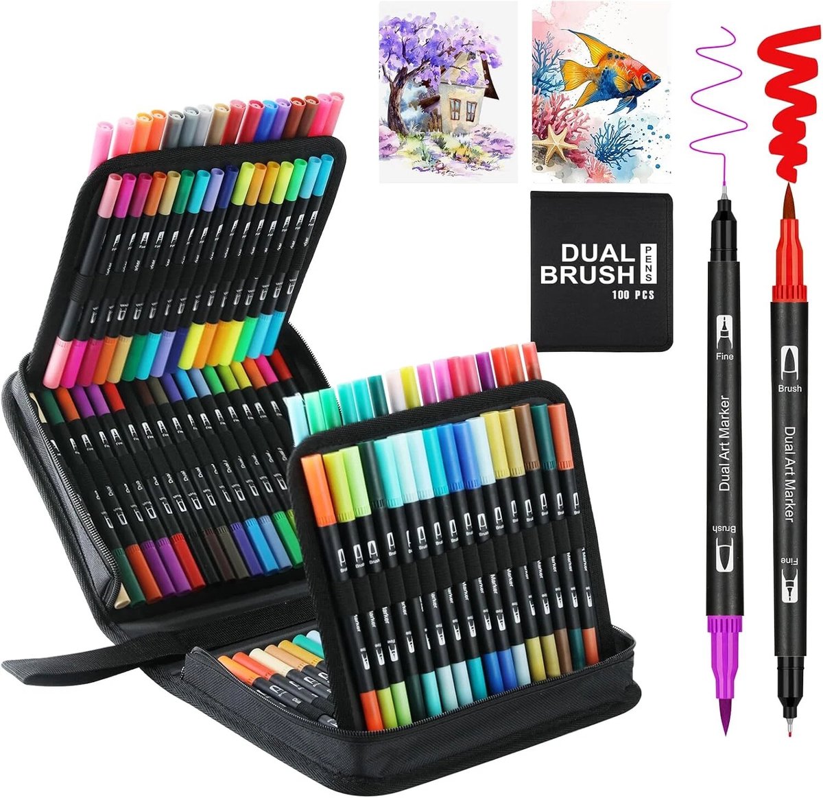 Twinmarkers - 100 Stuks - Markers - Dubbelzijdige Dual Tip Markers - Stiften