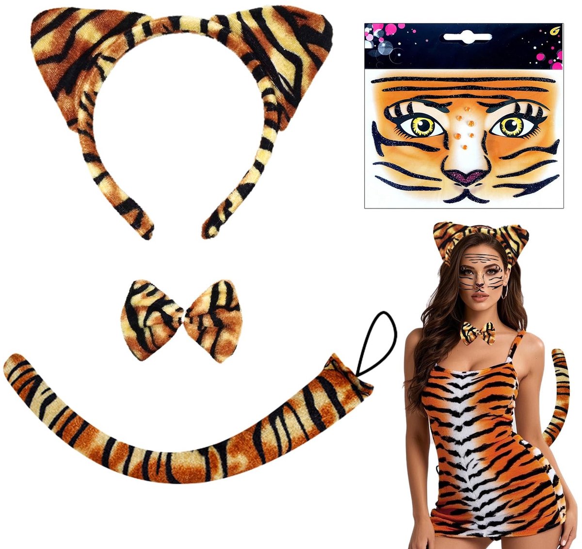 Solidchoice - 4-delige Tiger Kostuumset voor Kinderen en Volwassenen