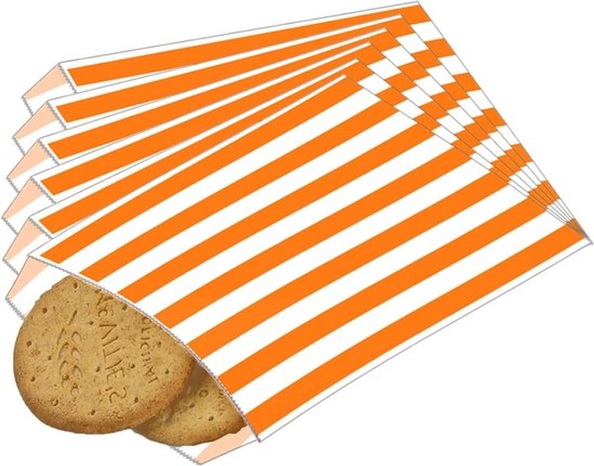 100 Stuks Kleine Gestreepte Papieren Tassen Oranje, Snoepzakjes voor Kinderen, Feesttassen voor Halloween, Kerst en Verjaardagen, 5x7" Formaat
