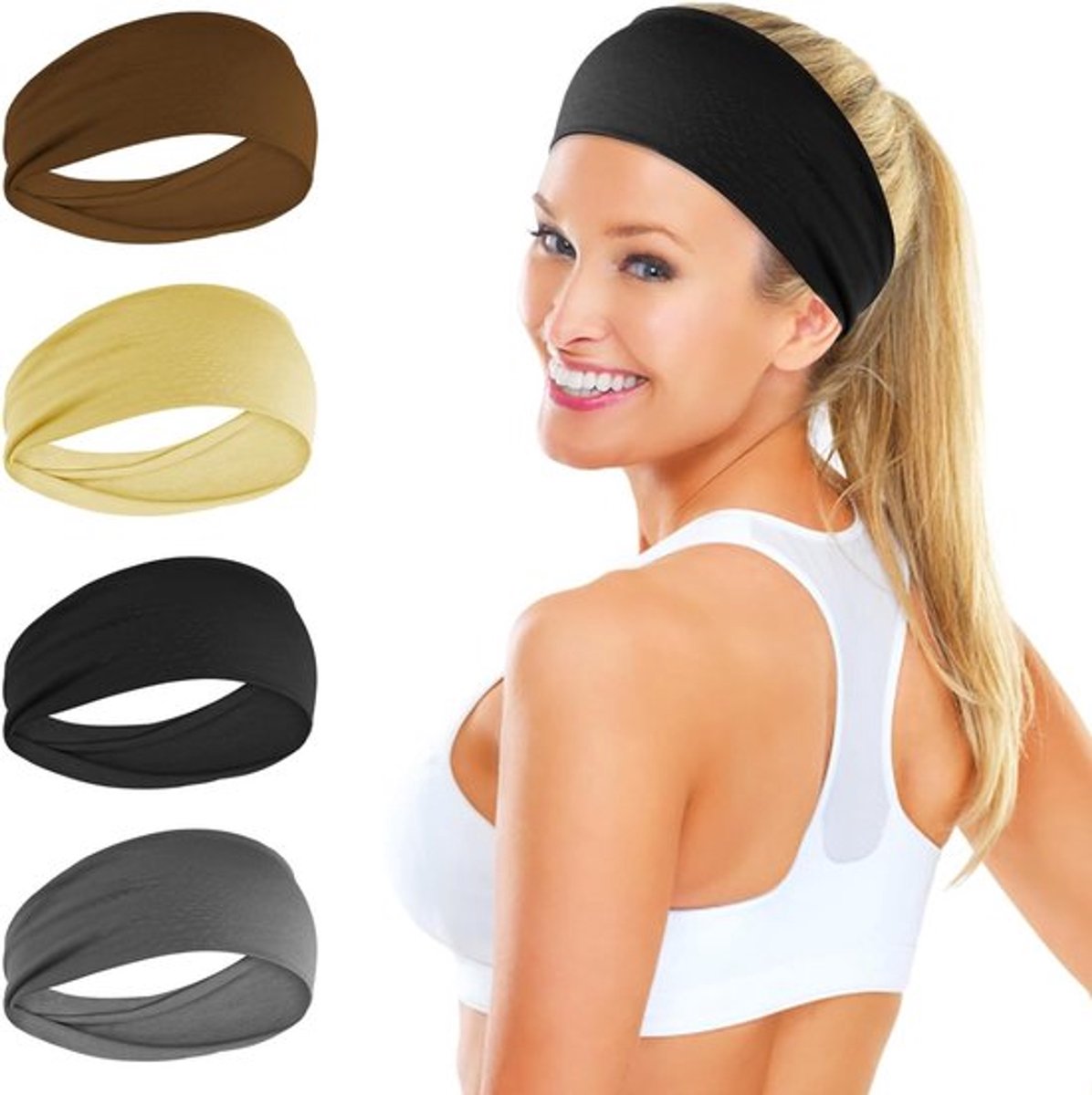 Elastische antislip hoofdbanden voor dames - 4 stuks, ideaal voor yoga, hardlopen en sportieve activiteiten, zweetafvoerend en comfortabel