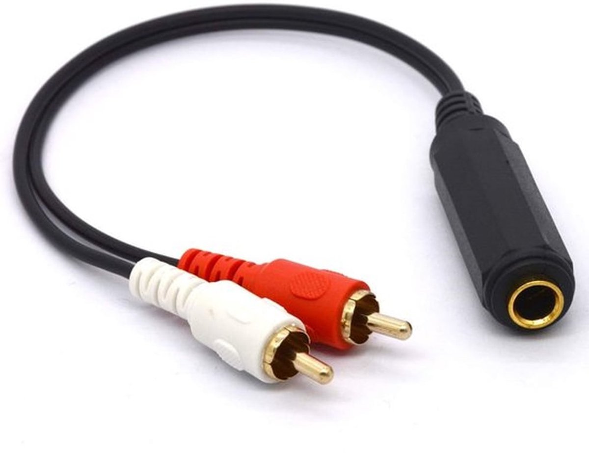 6.35 mm naar Cinch splitter kabel, vergulde TRS naar 2 Cinch plug, stereo audio adapter, 25 cm lengte, hoge geluidskwaliteit, audio splitter kabel