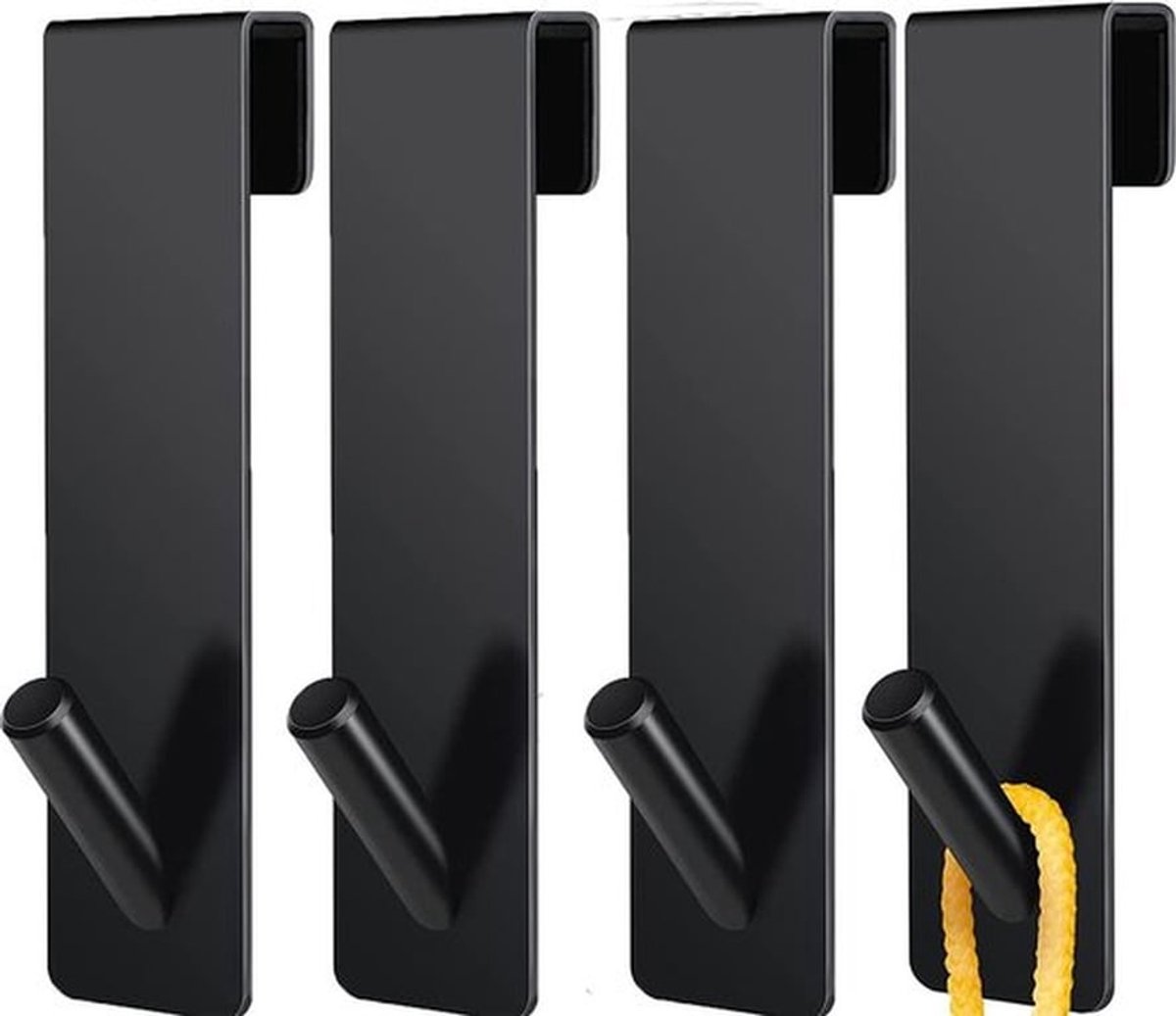 Verstelbare douchehaken zonder boren, roestvrijstalen handdoekhaken voor douchedeuren, rubberen bescherming voor badkameraccessoires (17.8 cm zwart)