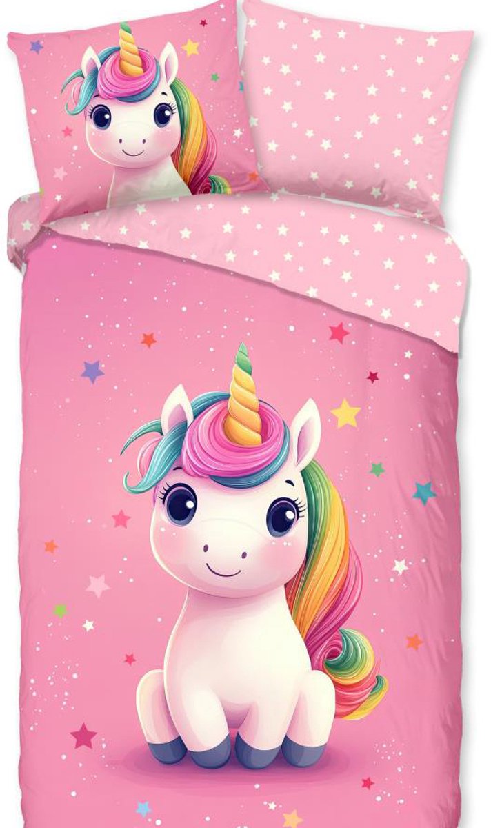 Good Morning Unicorn Daya Flanel Dekbedovertrek Roze