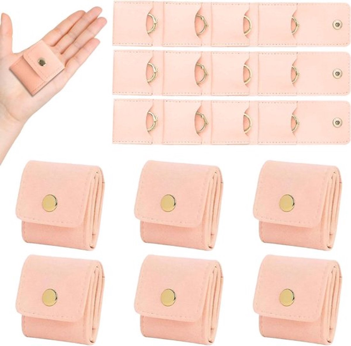 Compacte Reisjuwelendoos - Vouwbare Organizer voor Oorbellen, Ringen en Kettingen - Roze, Perfect voor Reizen en Opbergen