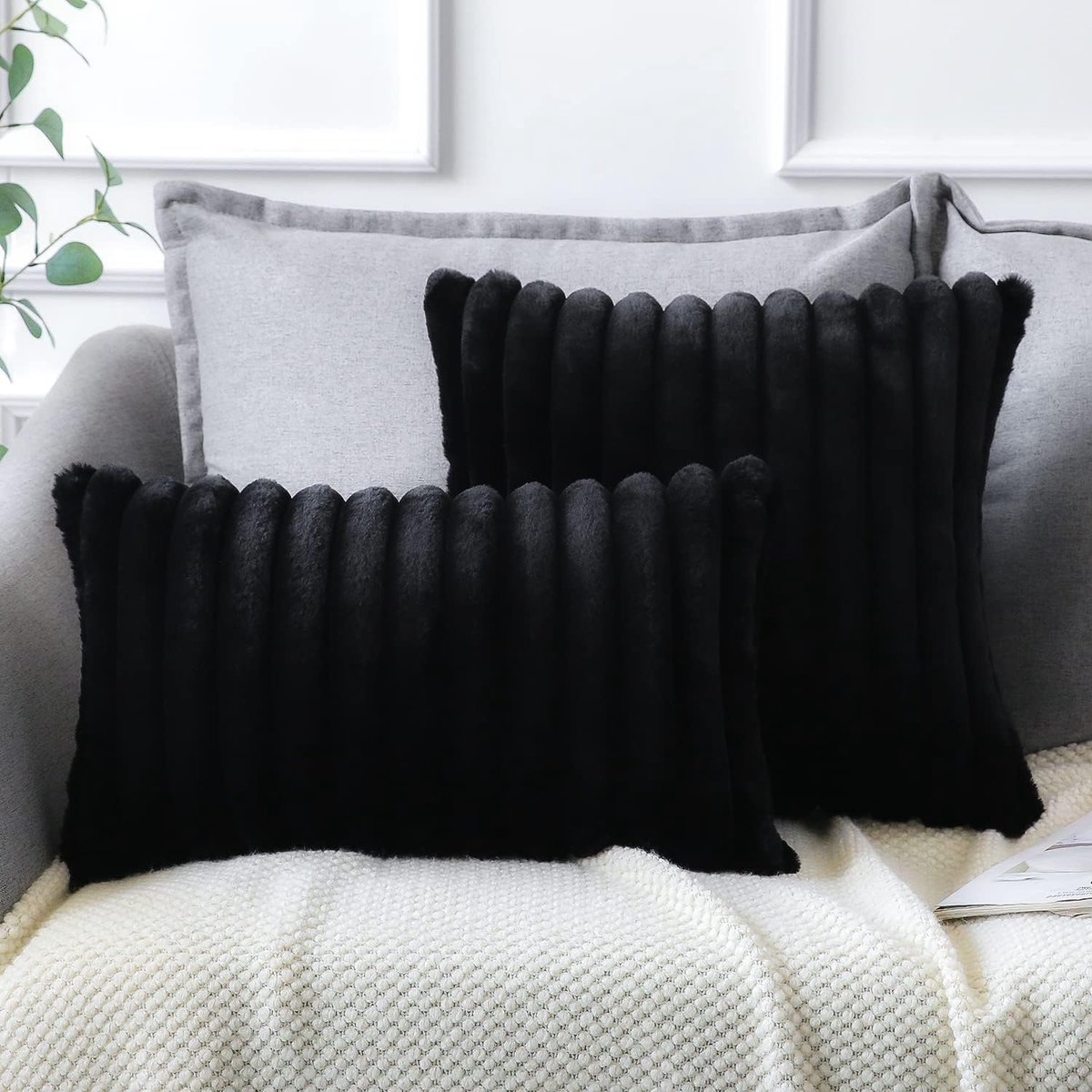 COVREO Kussensloop 51x51 cm zwart, velours pluche, set van 2