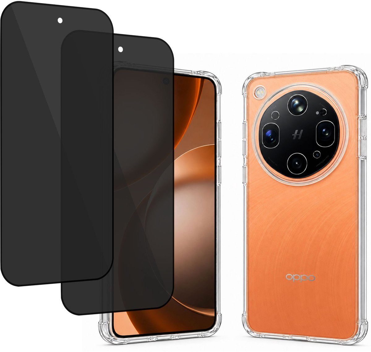 2x Hoesje met Privacy screenprotector geschikt voor OPPO Find X9 Ultra - Luchtkussens - Siliconen Hoes - Gehard Glas - Transparant - geschikt voor OPPO Find X9 Ultra
