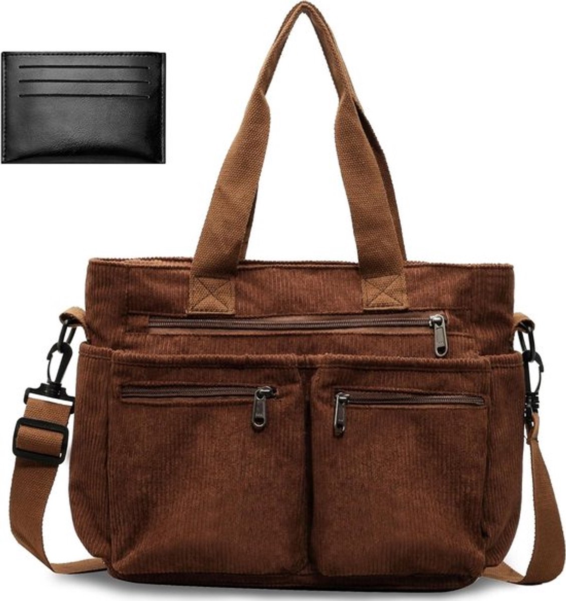 Dames Corduroy Schoudertas - Medium Tote Bag, Shopper met Rits, Ideaal voor School, Werk en Dagelijks Gebruik