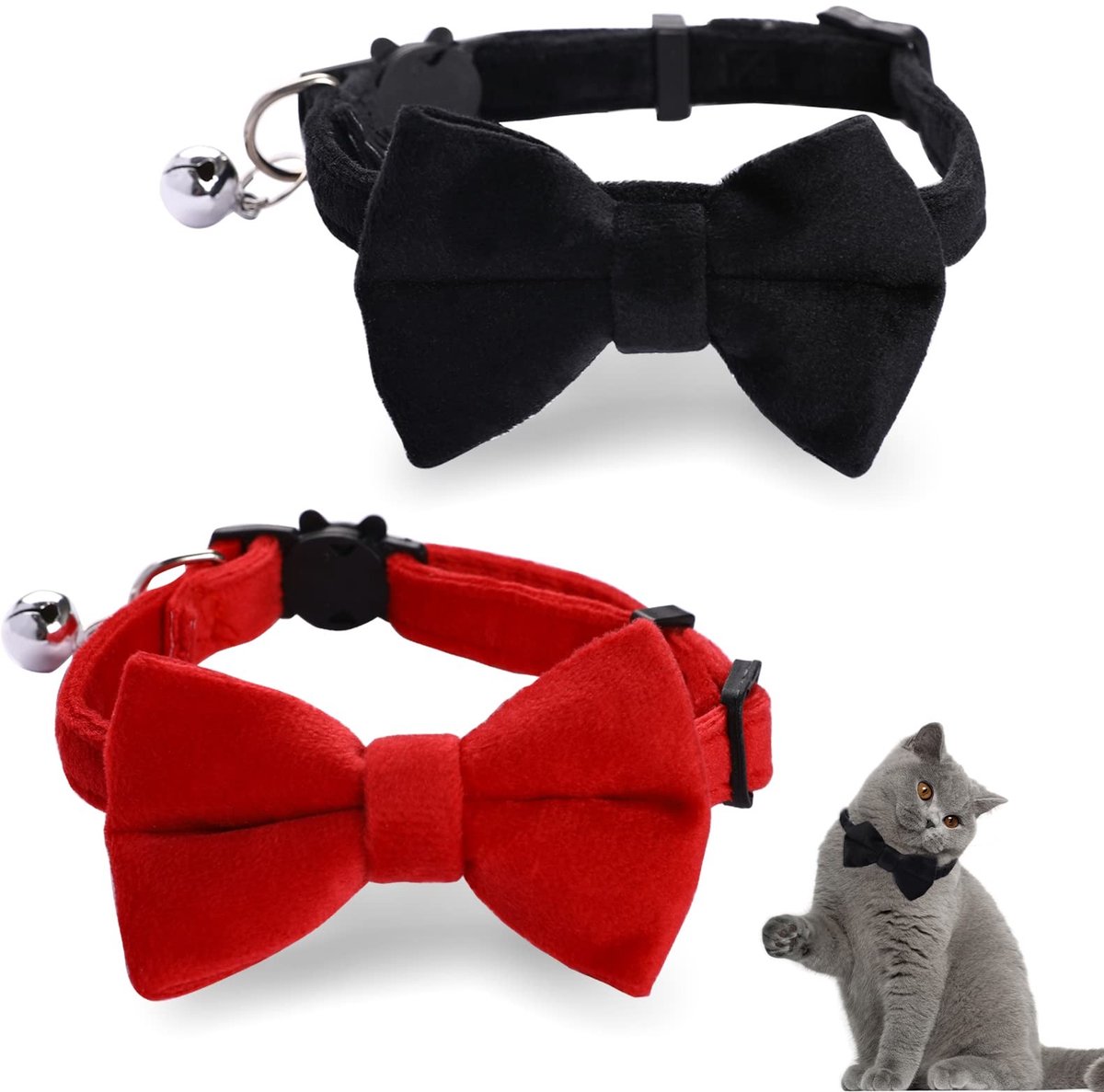 Solidchoice - 2x Verstelbare Kattenhalsband met Strik en Bel