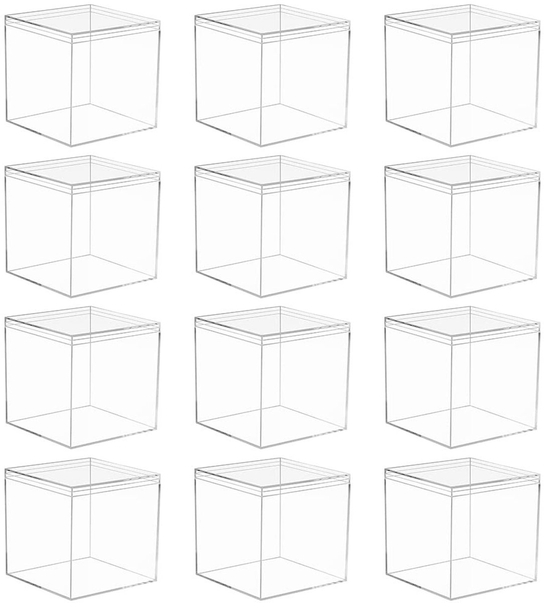 Solidchoice - 12 Stuks Transparante Plastic Cadeau Dozen - 7.5 x 7.5 x 7.5 cm voor Snoep en Sieraden