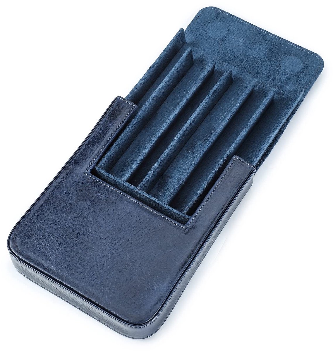 Solidchoice - Leren Pennen Etui - Draagbaar Met Magnetische Sluiting voor 6 Pennen, Blauw