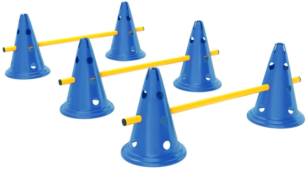 Honden Agility Trainingsset 80x22.5x30cm Blauw Kunststof 3 Delige Set Hondentraining Hindernis Springstokken Met 6 Kegel Trainingsaccessoires Verstelbare Hoogte Draagbare Opbergtas Huisdier Sport Speelgoed