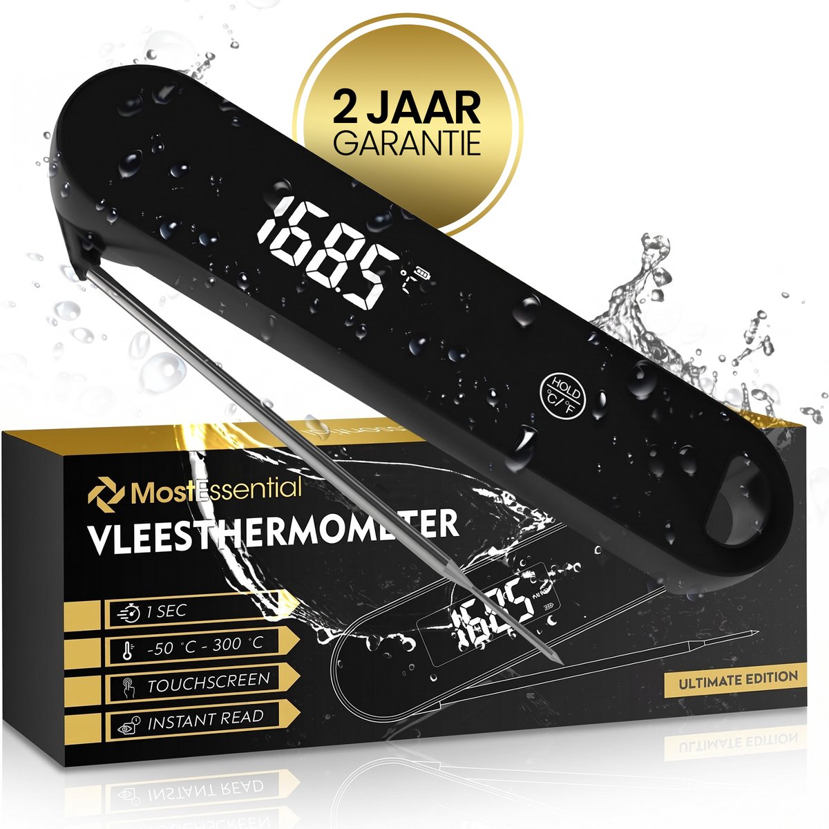 Bol.com MostEssential Vleesthermometer - Ultimate Edition - BBQ Thermometer - Kernthermometer - Zwart aanbieding