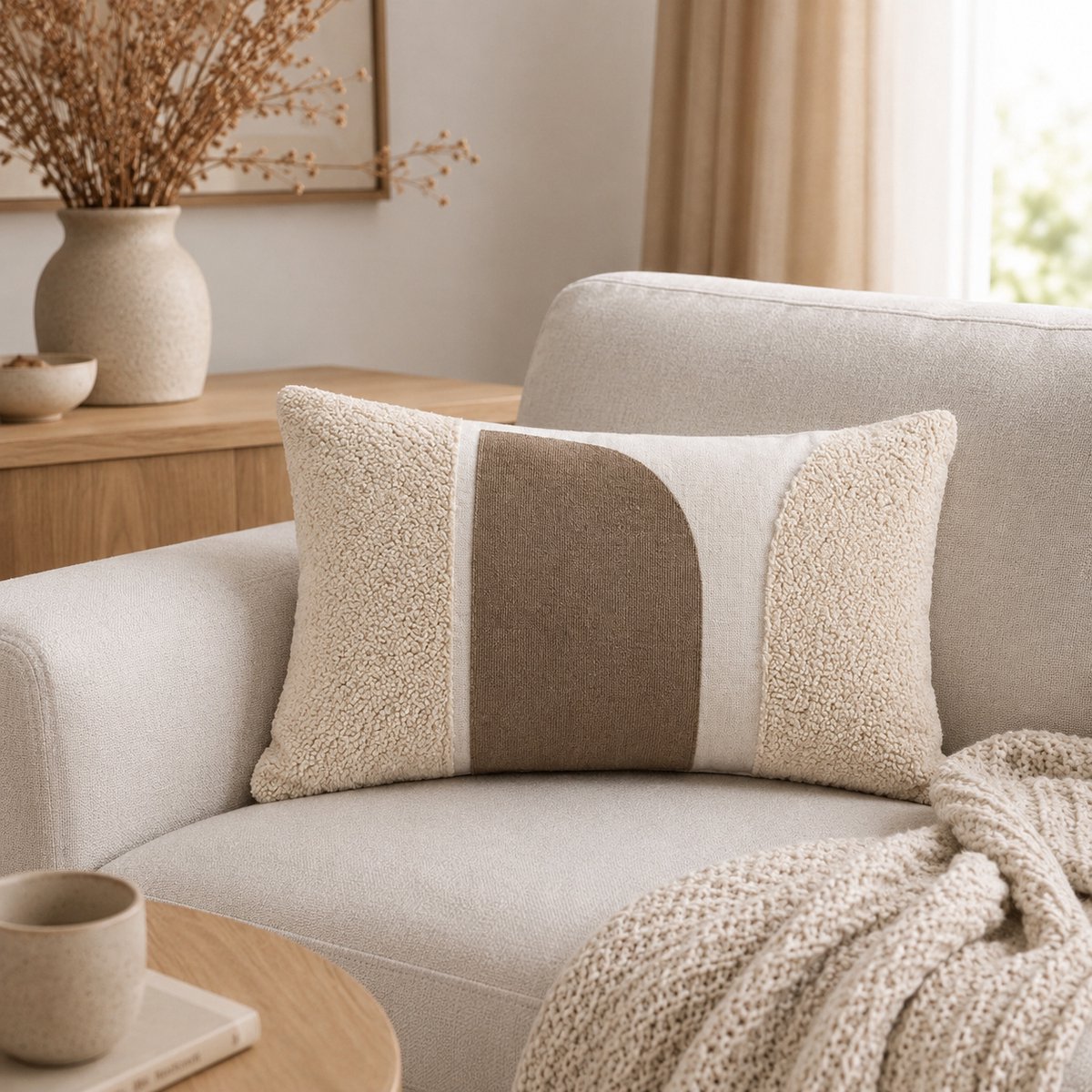 By Viento Sierkussen Nora – Bouclé Look – Beige/Taupe – Modern Design – 30 x 50 cm – Inclusief Vulling