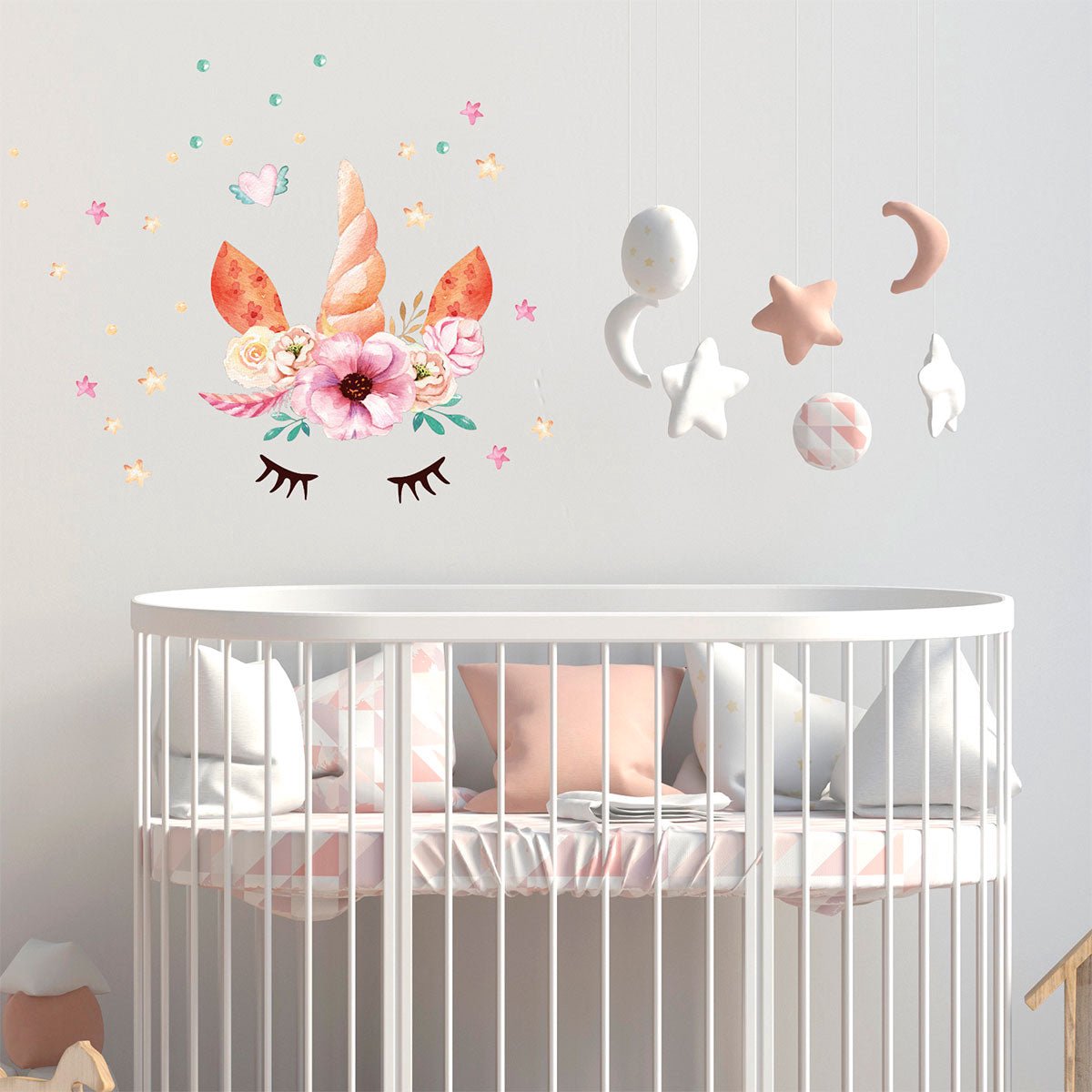 Ambiance Sticker Muurstickers - Eenhoornbloemen - Transparante achtergrond - 40x40cm Multi color