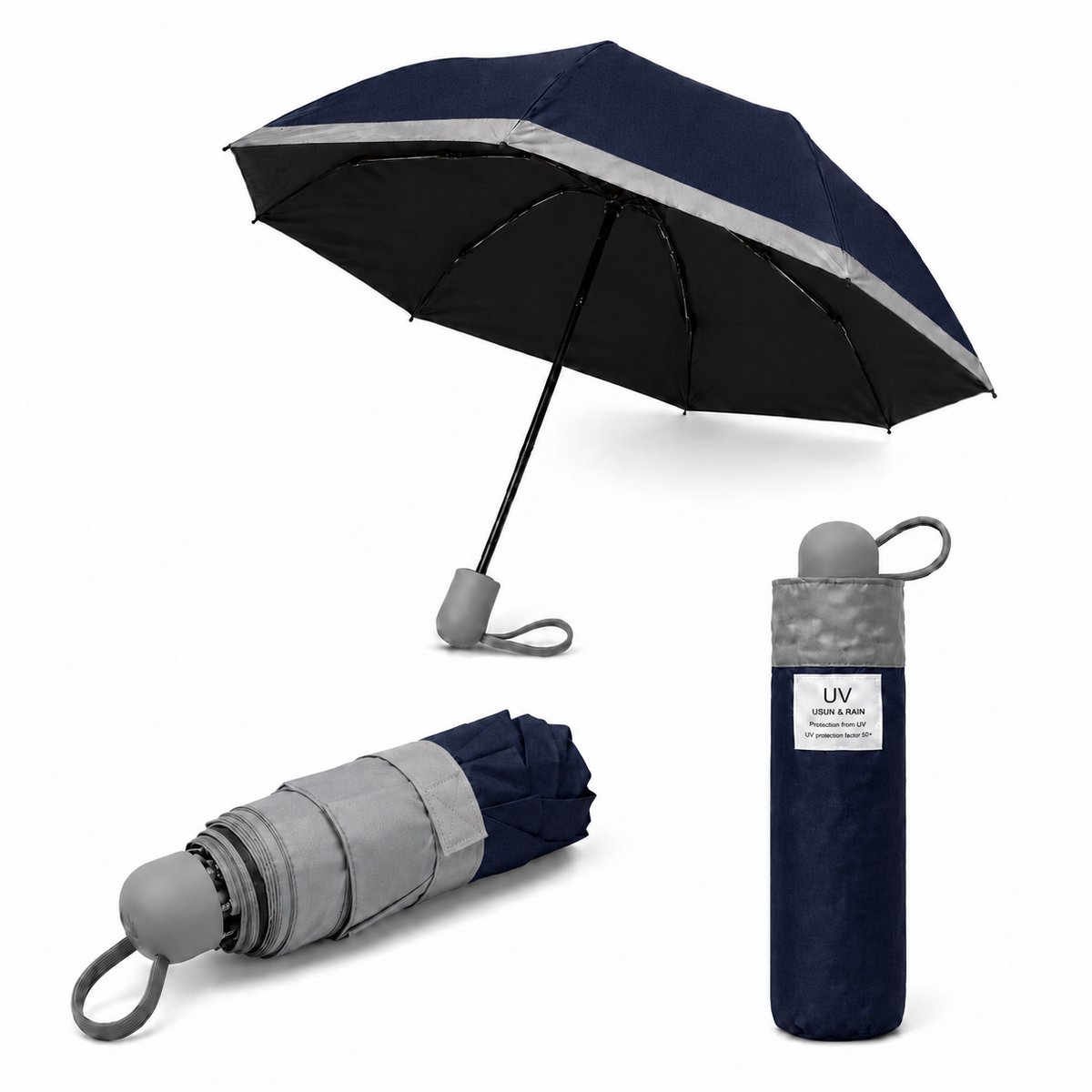 Framehack - Opvouwbare Paraplu - Windproof - zonnescherm UV-SPF 50+compact en draagbaar- Extra sterk - Donker Blauw