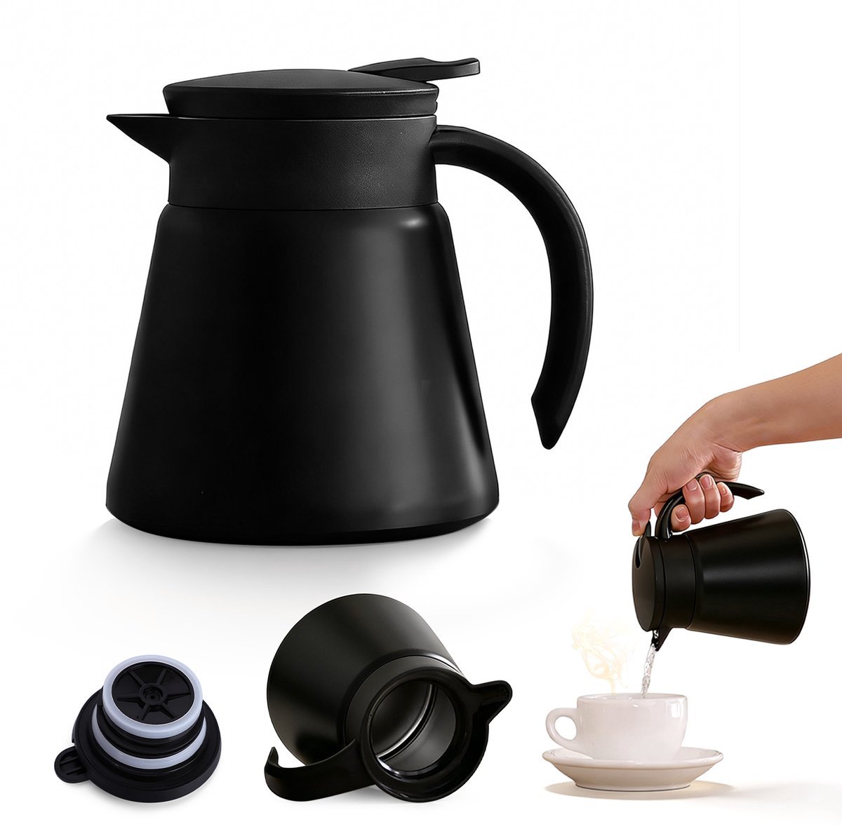 Roestvaststalen Thermische Koffiekan - 880ml Dubbelwandig Vacuüm Geïsoleerde Warmwaterkan - Kleine Thermo Theekan Warmtebehoudende Fles voor Thuis Kantoor Koffie Tee Melk