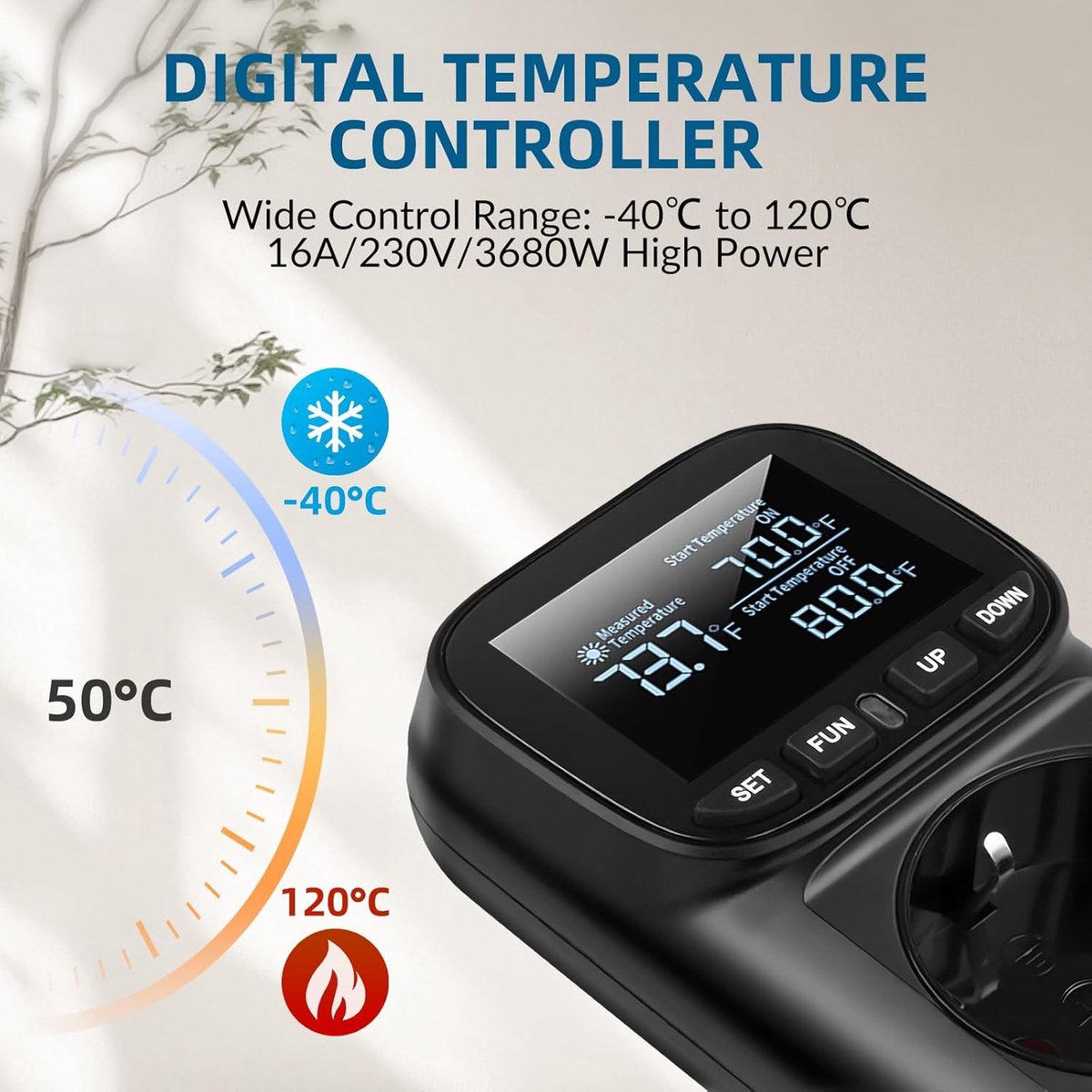 Thijox - Digitale Thermostaat 230V Temperatuurregelaar met Sensor voor Aquarium, Koelkast, Verwarming en Koeling - 2m Temperatuurschakelaar