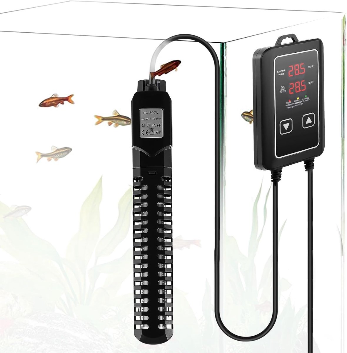 SnelShoppen - Aquariumverwarming 500 W met Instelbare Thermostaat, Oververhittingsbeveiliging, en Zuignappen voor Vistanks van 300 - 500 L