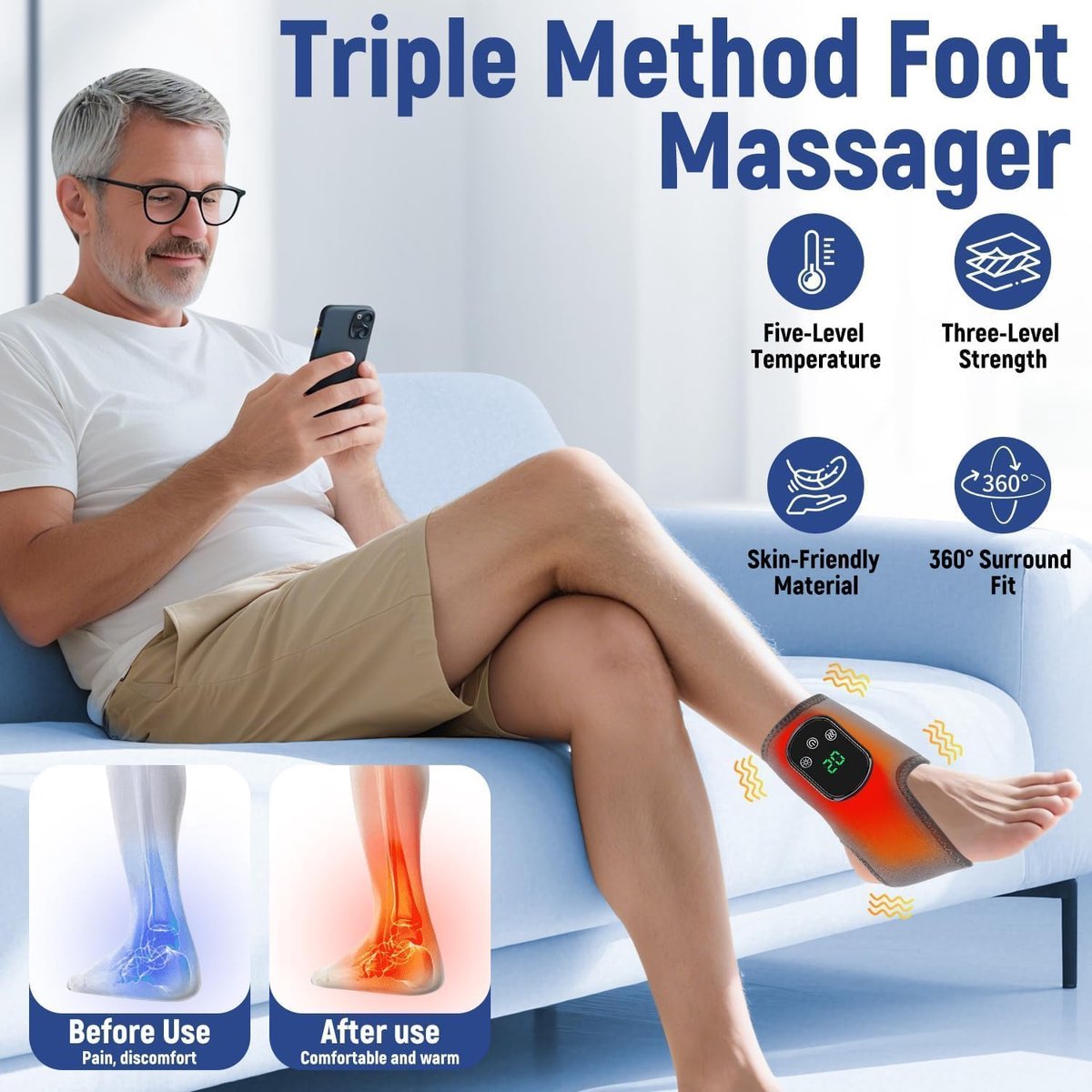 Thijox - 2 Stuks Voetmassageapparaat, Elektrisch Voetmassager 3-in-1 met 5 Warmtestanden, Draadloos Enkelmassageapparaat, Voetwarmer voor Thuis, Kanto — cadeau in Verzorging - foto 7