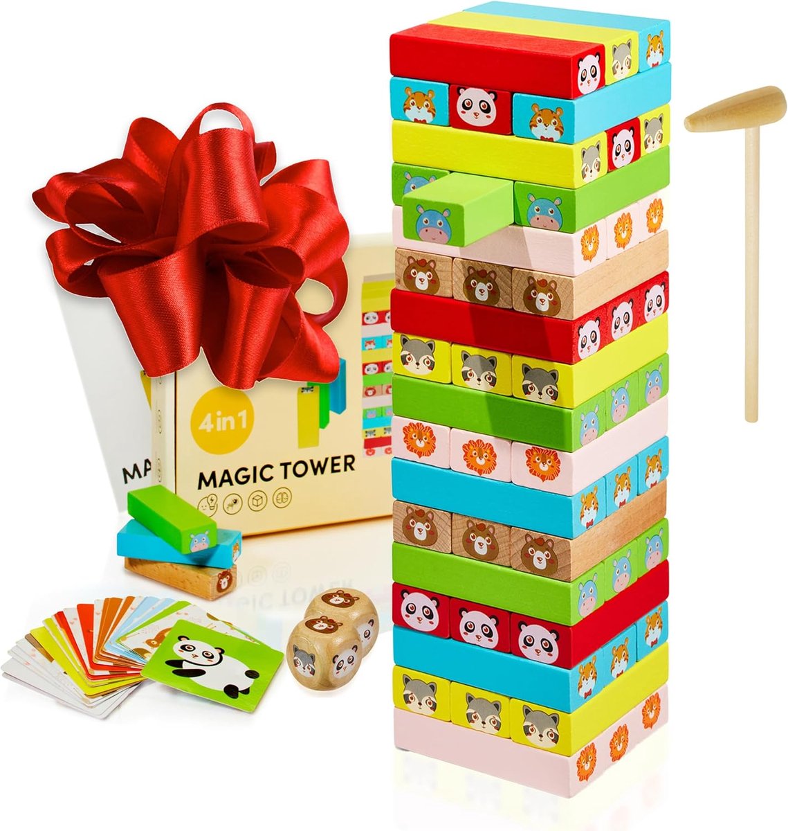 SnelShoppen - Kindvriendelijke houten stapeltoren, wankeltoren voor kinderen vanaf 3 jaar, motorische vaardigheden, leuk gezelschapsspel voor het hele