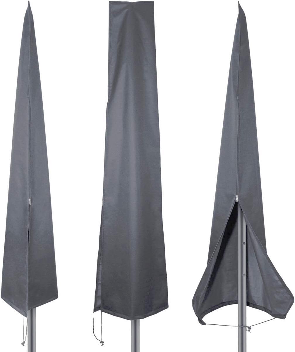 SnelShoppen - Parasolhoes, Robuust en Waterdicht, Met Rits en Verstelbare Trekband, 600D PVC Coating, Geschikt voor Parasols 2 m tot 3 m, Grijs, 190 x