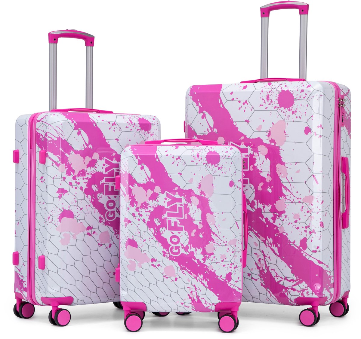 Roze Kofferset - 3-Delige Reiskoffer Set - 360° Zwenkwielen - Met Cijferslot - Polycarbonaat - Vliegreizen en Vakanties - 20 24 28 Inch - Roze