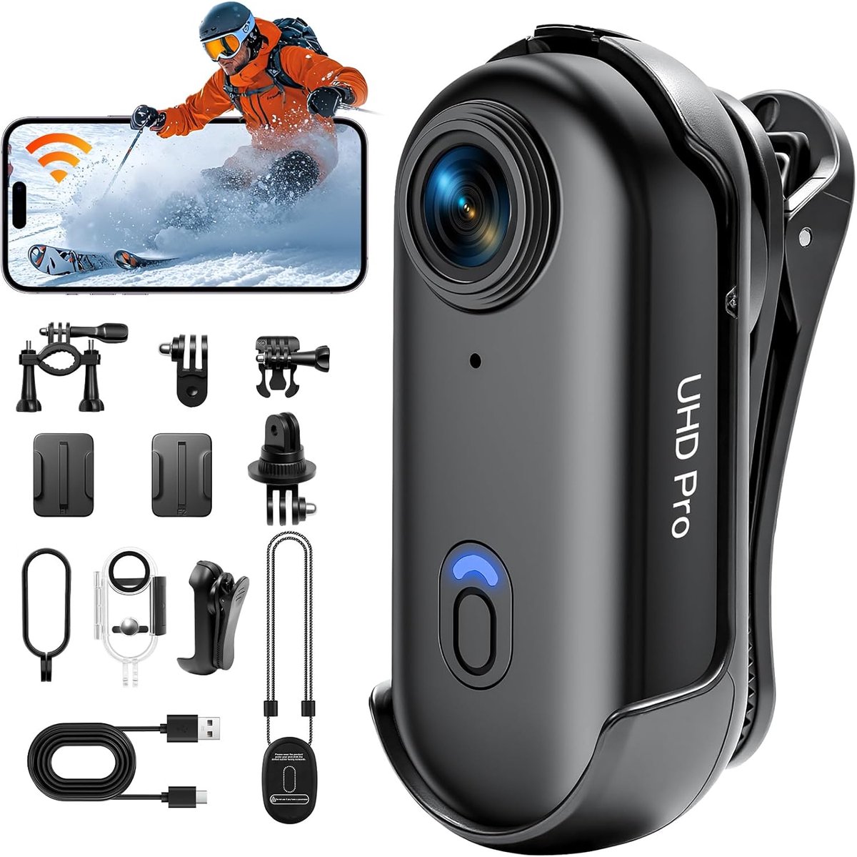 Thijox - Actiecamera Mini 1080P HD Bodycam WiFi met Waterdichte Behuizing, 150° Groothoeklens, 360 Actiecamera, Ideaal voor Duiken en Fietsen