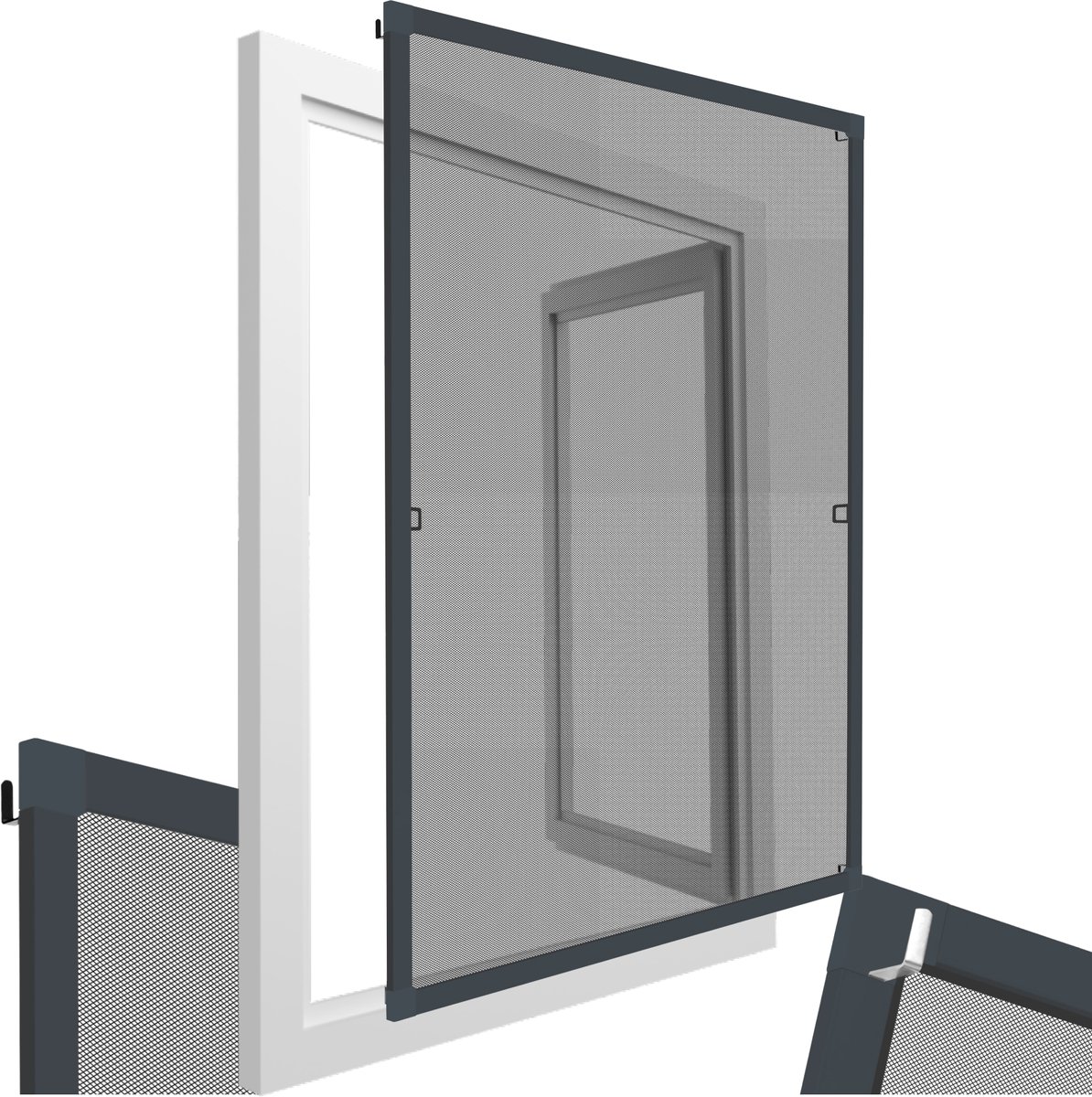 tectake® Inzethor - Raamhor - 80 x 100 cm - Voor Raamkozijnen, op maat verstelbaar zonder boren en schroeven - Muggengaas - Antraciet