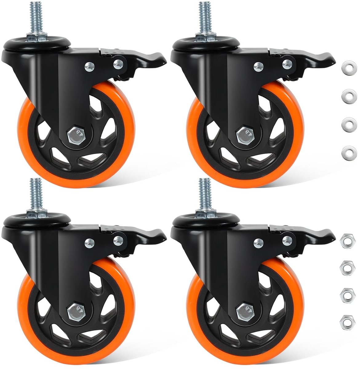 Thijox - 100 mm Zware Wielen met Rem, M12 x 30 mm Zwenkwielen voor Meubels, Transportroller, Werkbank, Gereedschapswagen, Zware Belasting tot 550 kg