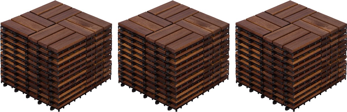 Houten Kliktegels - Acaciahouten Vlondertegels - Handig Kliksysteem - Schaakbordpatroon - 32 Stuks - Balkon En Terras - 30x30 cm - Bruin
