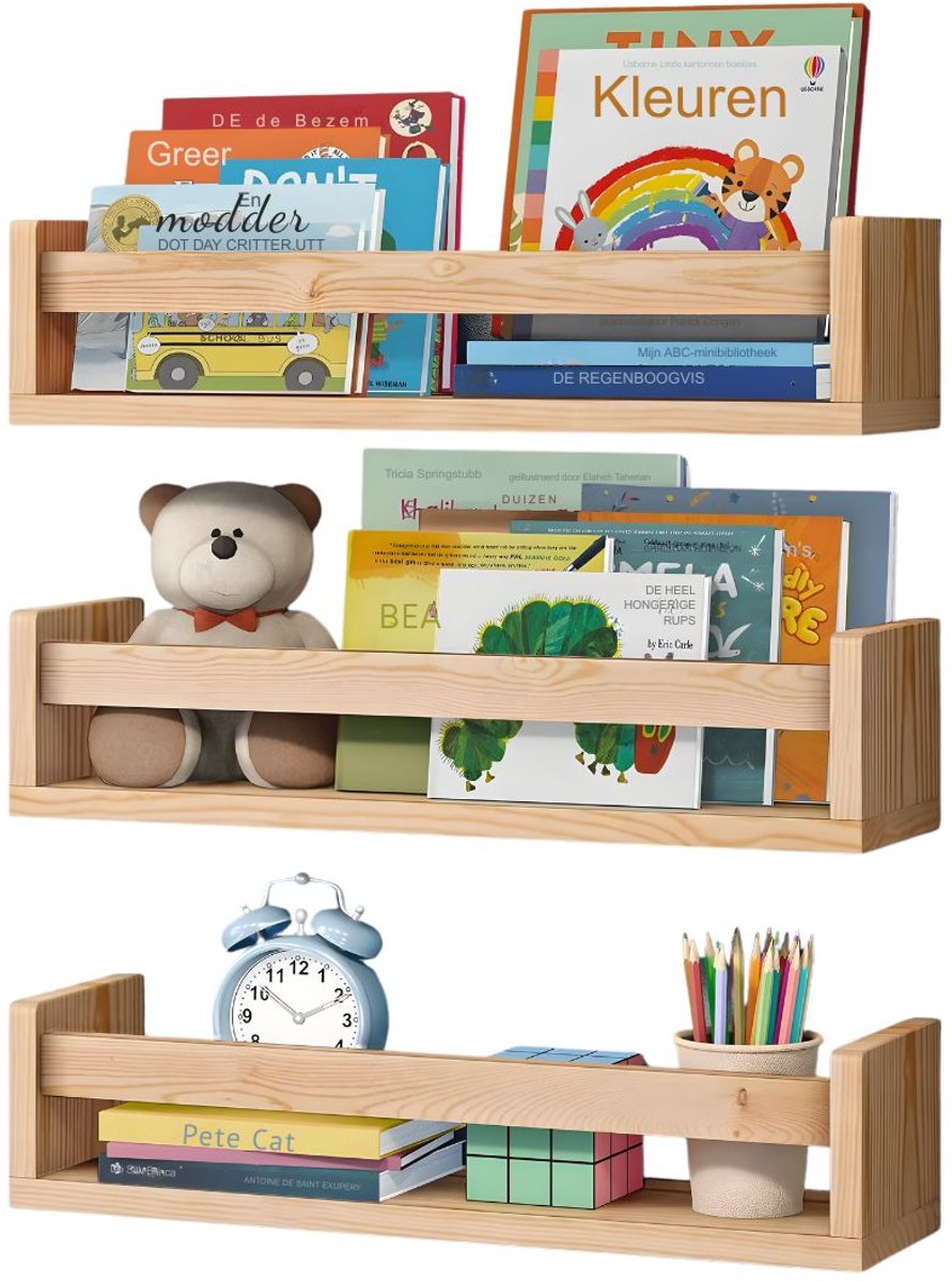 KIRA® Boekenrek Kind - Kinderboekenkast - Set Van 3 Kinderkasten - Bruin - 12cm x 41cm x 10cm