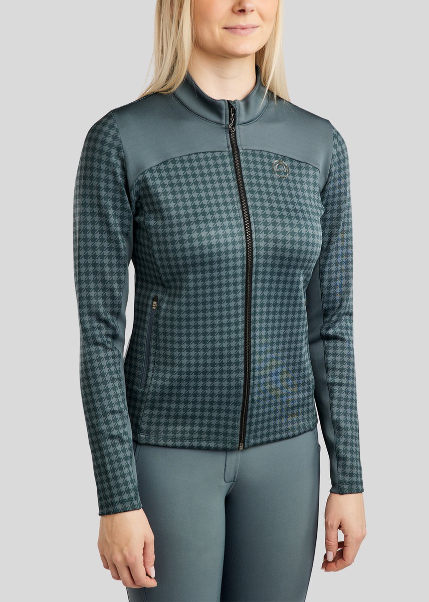 Montar SS26 MoHannah AO Geprinte Houndstooth Volledige Rits Jas Jade S
