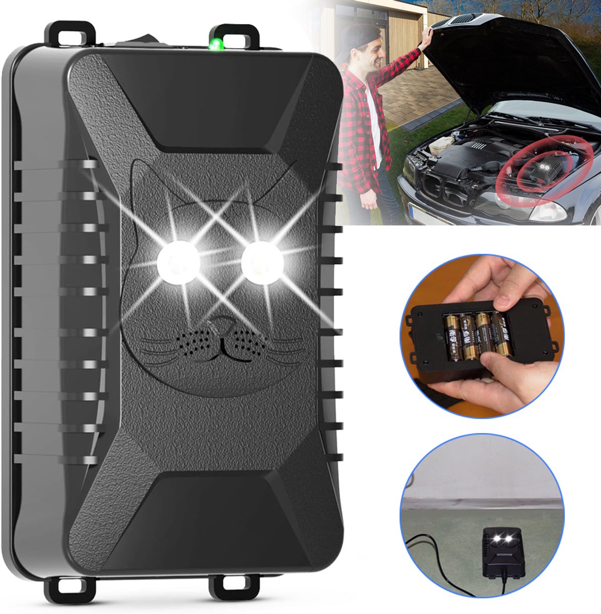 Knaagdierverjager Met Stroboscooplicht - Muizenverjager Onder De Motorkap - Ultrasone Muizenverjager - Voor Auto's Vrachtwagens Campers En Zolders