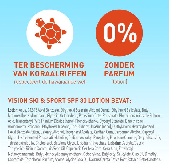 Bescherming tegen koraalriffen, zonder parfum. Lotion voor Ski & Sport SPF 30.