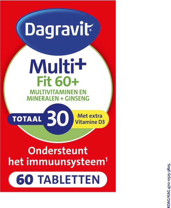 Dagravit Multi+ Fit 60+ multivitaminen met ginseng, 60 tabletten. Ondersteunt het immuunsysteem.