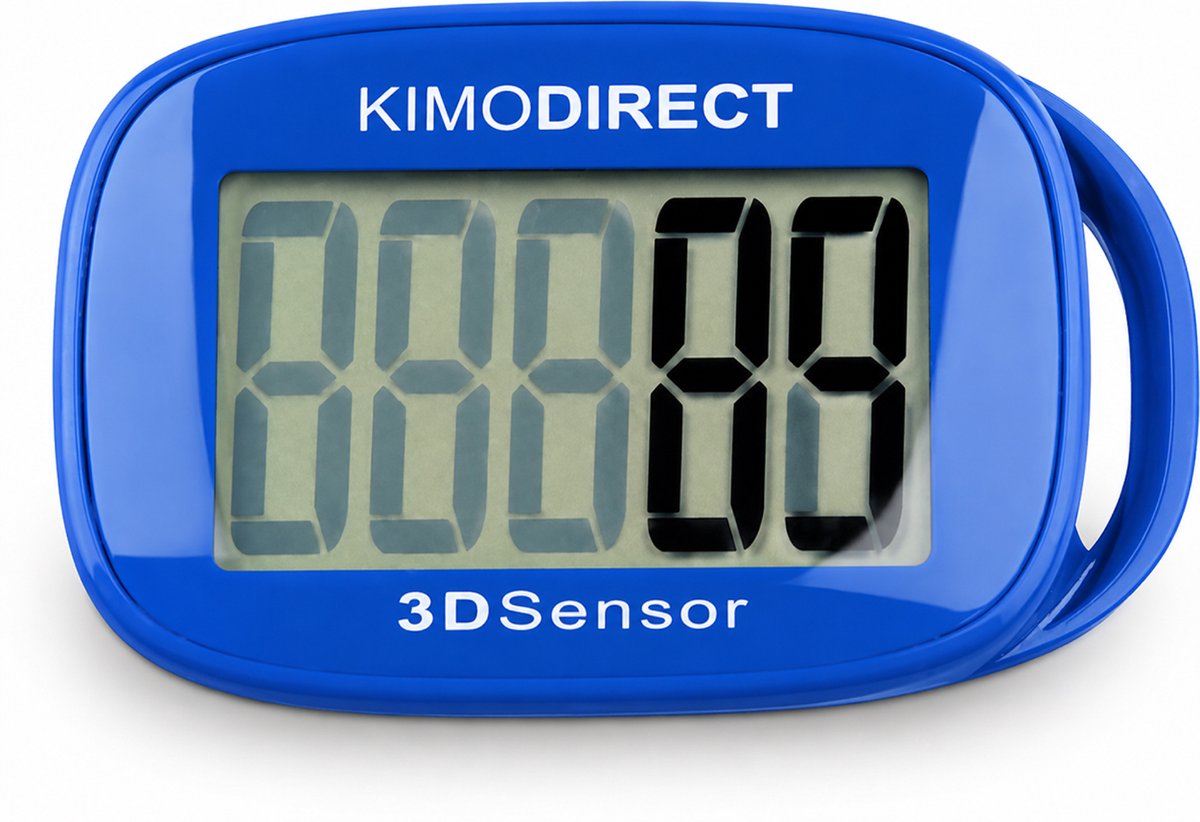 KIMO DIRECT Stappenteller met Clip en Draagkoord - Stappen Tellen - Activity Tracker - 3D Sensor - Groot Scherm - Blauw