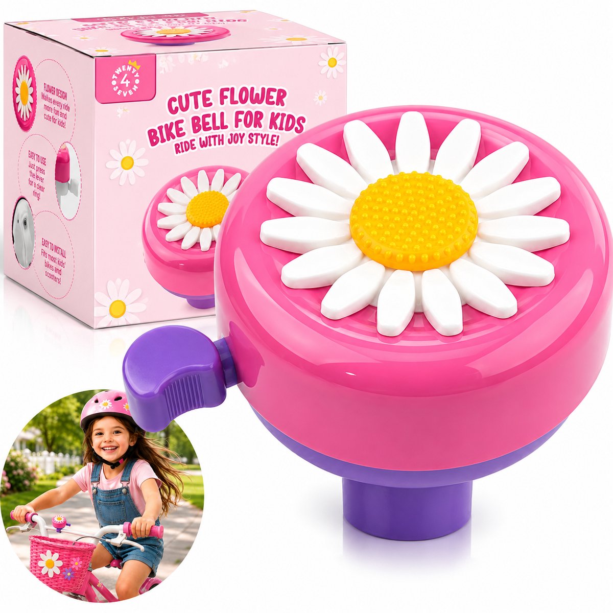 Twenty4seven® Fietsbel Kind - Roze Kinderfietsbel voor Kinderfiets - Fietsbelletje Meisje - Fiets Accessoires voor Kinderen
