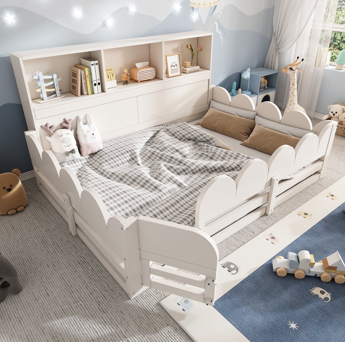 OKWISH Kinderbed 140x190 cm - Met Uitvalbeveiliging en Deur - Lattenbodem en Opbergvak - Voor Slaap en Spel - Hout - Zonder Matras - Wit
